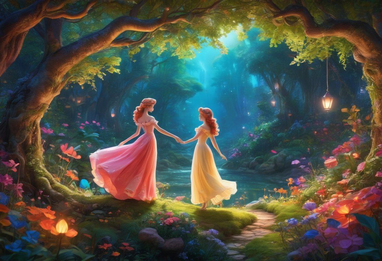 A whimsical and inviting scene depicting a fantasy realm filled with enchanting characters, showcasing a blend of romance and playful elements. Include colorful animated figures, engaging in lighthearted interactions within a dreamy landscape adorned with mystical creatures. The atmosphere should exude a sense of allure and magic, capturing the essence of animated erotica. Add soft, glowing lights to emphasize a dream-like quality. vibrant colors. fantasy art.